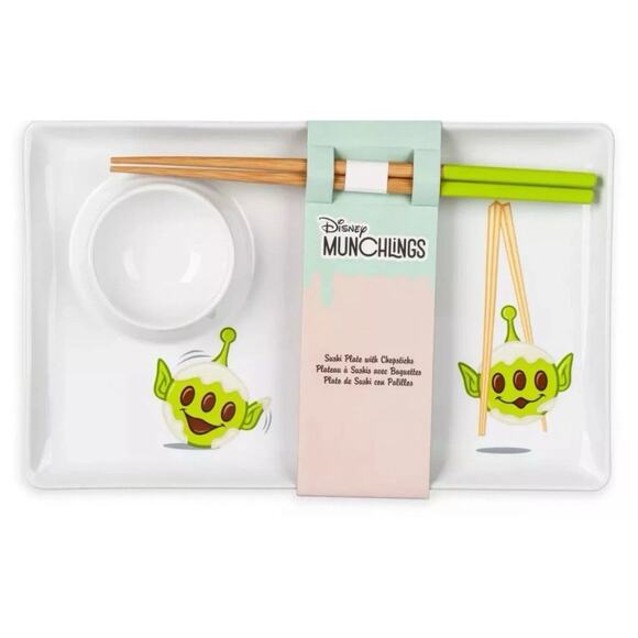 Disney Parks Munchlings Toy Story Alien Sushi Plate and Chopsticks LGM Mochi - Picture 1 of 3